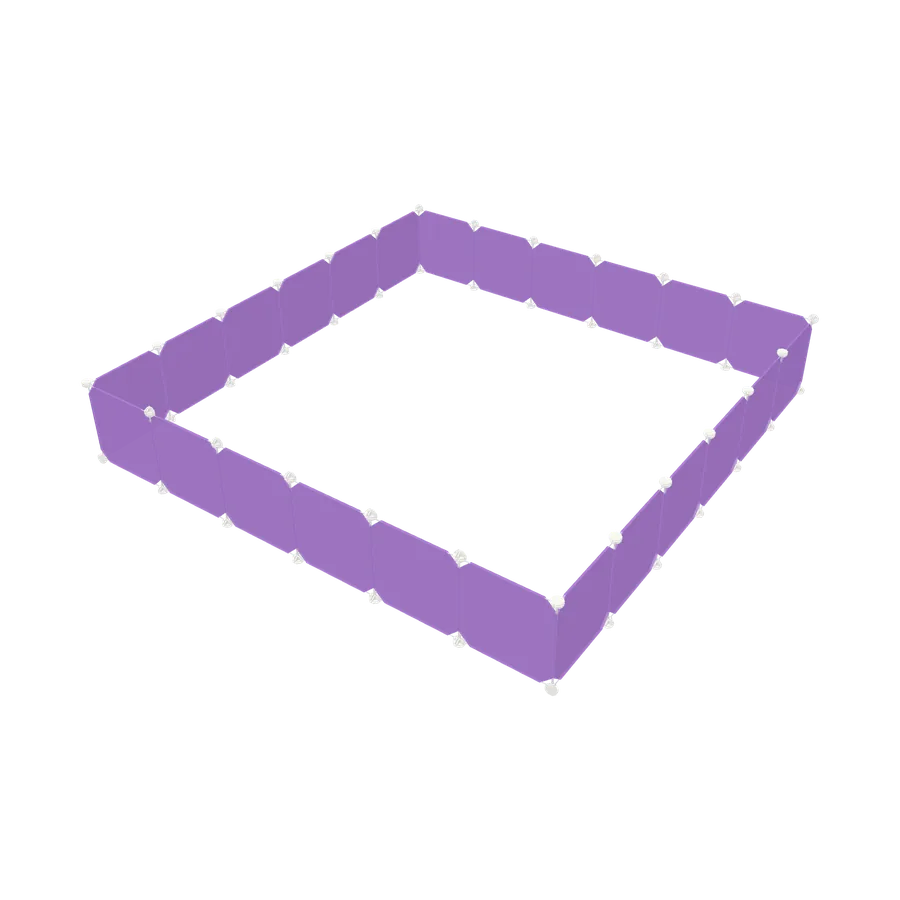 A square puppy play pen made of panels, one panel high